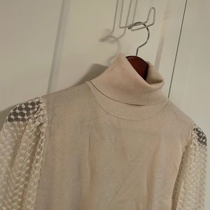 ZARA cream turtleneck w/lace sleeves. Size medium